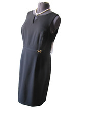 New Tahari Arthur S. Levin Size 6 Women's Black Sleeveless Gold Buckle Dress