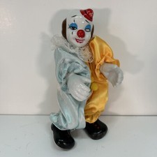 VINTAGE MULTI COLOR PORCELAIN HEAD HANDS FEET HAPPY FACE CLOWN CLOTH BODY 6"