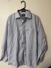 Nautica Button Up Shirt Men's 16.5 Blue Solid Color Premium Non-Iron 100 Cotton