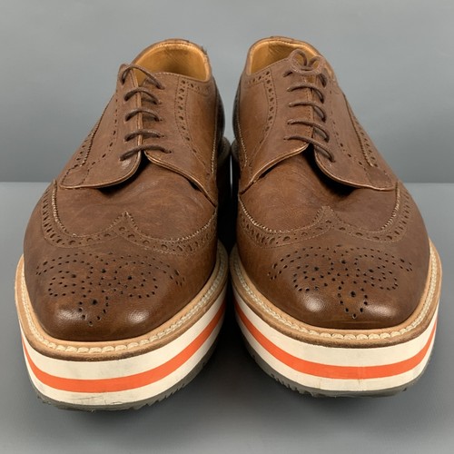PRADA Size 9.5 Brown Perforated Leather Platform Lace-Up Shoes - Picture 4 of 8
