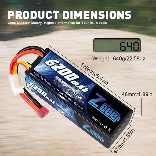 2x Zeee 14.8V 120C 6200mAh 4S Lipo Battery T Plug for RC Car Truck Tank Boat - Picture 3 of 8