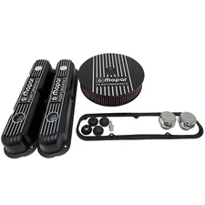NOS Mopar 318 340 360 Valve Cover & Air Cleaner Kit - Black Finned - Die Cast