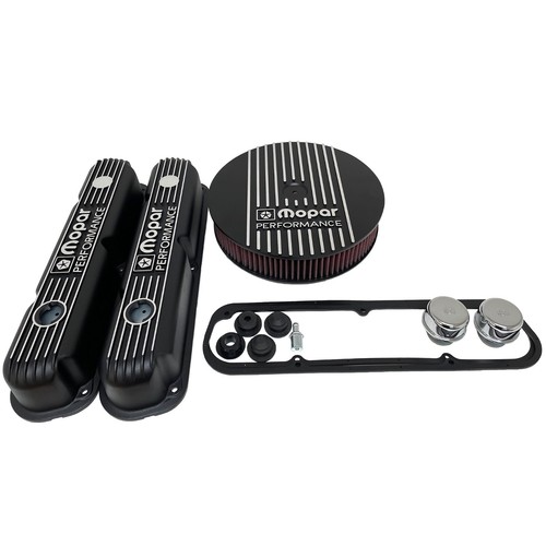 NOS Mopar 318 340 360 Valve Cover & Air Cleaner Kit - Black Finned - Die Cast - Bild 1 von 10