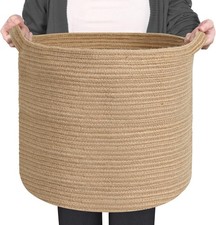 Large Wicker Storage Basket Jute Woven Decorative Bin 16x14 in