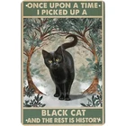Black Cat Vintage Metal Tin Sign Funny Cat Wall Decor 8x12 Retro Sign