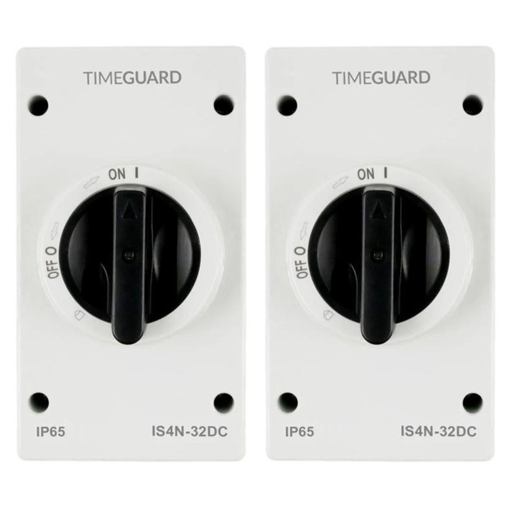 2 x Timeguard IS4N-32DC IP66 DC Rotary Isolator Switches - 4 Pole 32A