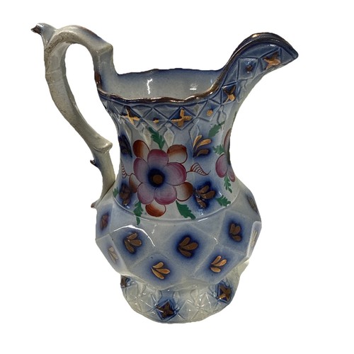 Antiker viktorianischer Fluss blau Gaudi Keramik Krug mit Handdekor 205 mm
