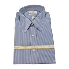 Roundtree Yorke Gold Label Men Shirt Size 16.5 34 Blue Stripe Full Fit Poplin 63