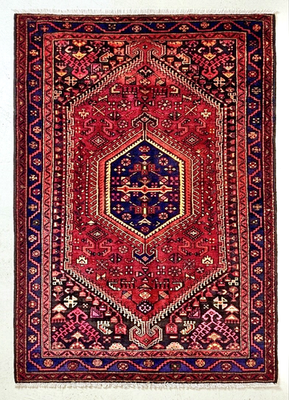 #ad #ad Hand Knotted Tribal Rug 5x8 Wool Zanjan Oriental Area Rug Red Navy Blue Vintage $599.20