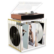 Vinyl Record Storage, Metal Wooden Vinyl Record Holder Up to 80 Album, 3-Co...
