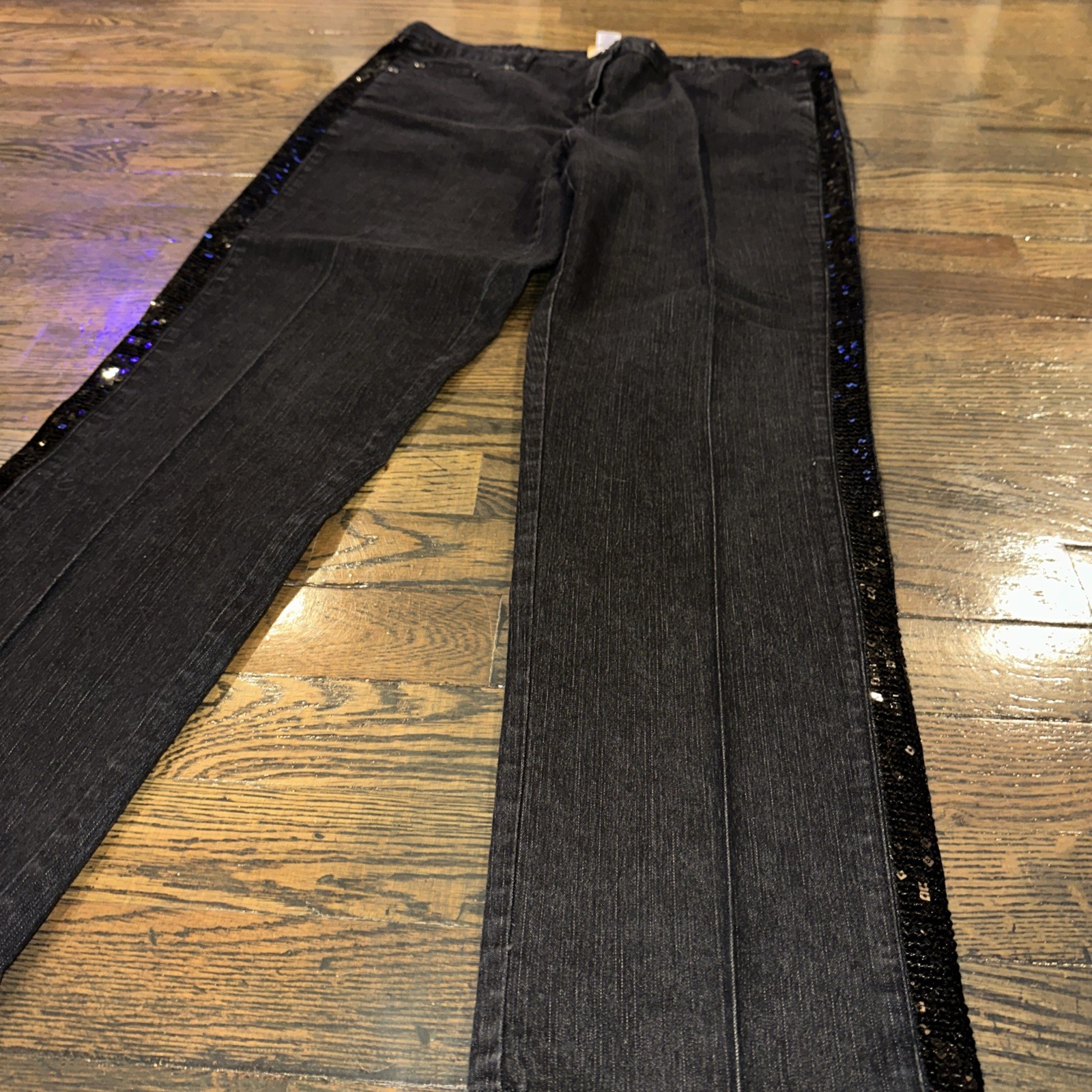 Ruby Rd Black Magic Sequined Stripe Straight Leg … - image 5