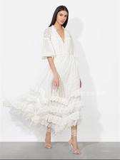 Alice + Olivia Womens Embroidery Flower Belt Short Sleeves White Dress