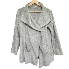 PJ Salvage Cozy Short Robe Sweater Womens M Gray Fuzzy Lounge Soft Relaxed