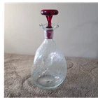 Blenko Crackle Glass Pinch Decanter with Red Stopper, Hand Blown Decorative