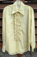 Vtg 70's After Six Tuxedo Shirt yellow Ruffle front Tux Prom 16/33 French cuff L
