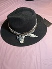 Black CC Straw Hat W/ White Bandanna and leather hat Band Size M/L — photo 1