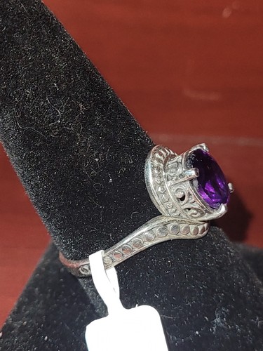 GENUINE AMETHYST SOLITAIRE Sterling Silver RING Sz 10 - Picture 2 of 4
