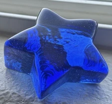 Fire And Light Recycled Glass Star Paperweight Blue Cobalt Signed Fire & Light