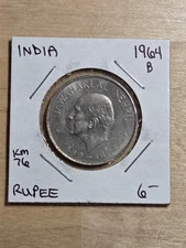 India 1-Rupee coin, 1964. KM# 76, nickel. Death of Jawaharlal Nehru. Ashoka lion
