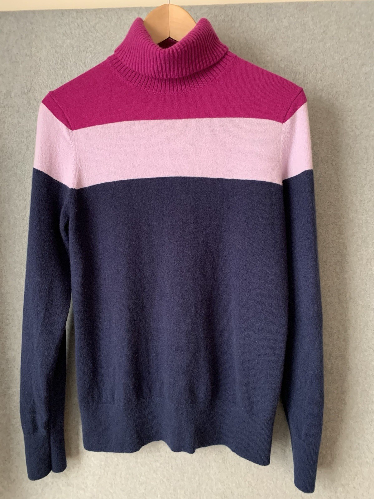 Lands End Womens Cashmere Turtleneck Sweater Sz M Navy Purple Colorblock Luxury
