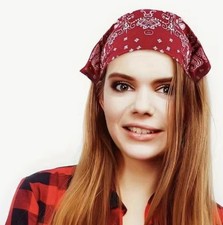 Bandana Head Scarf Red NWT Elastic Back Cotton Fun Gift Festival Wear