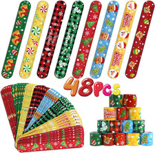 48Pcs Christmas Slap Bracelets,Xmas Santa Reindeer Snap Bracelet Wristband for K