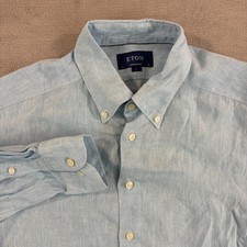 ETON Contemporary Dress Shirt 100 Linen in Light Blue Men 41 16 Designer 298