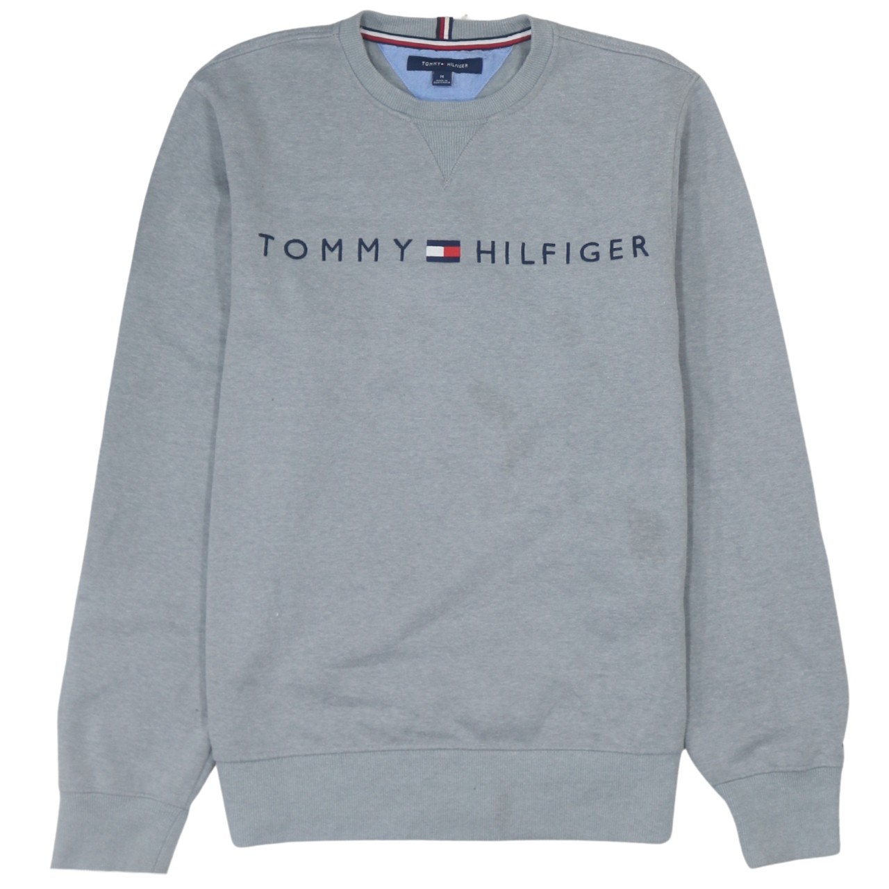 Tommy Hilfiger Mens Sweatshirt Grey Fleece Crew Neck Embroidered Spellout M