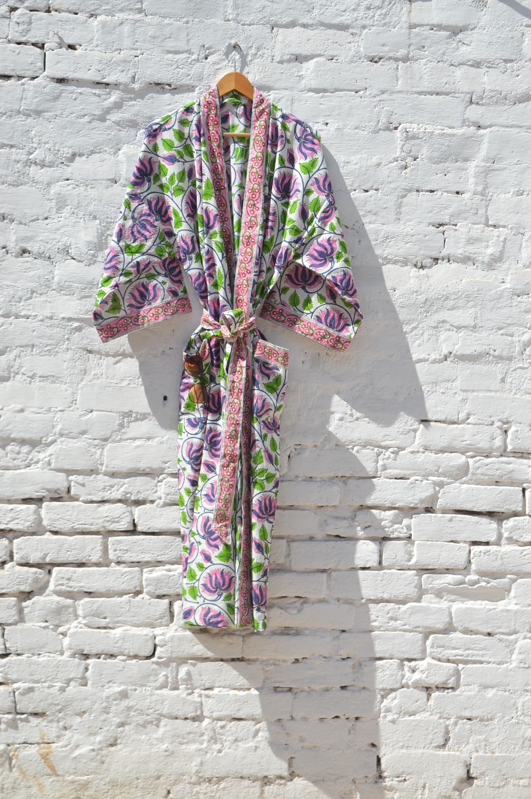 100% TARRIF FREE✅0% CHARGE Hand Block Print Long Kimono 100% Cotton Dress KM-56