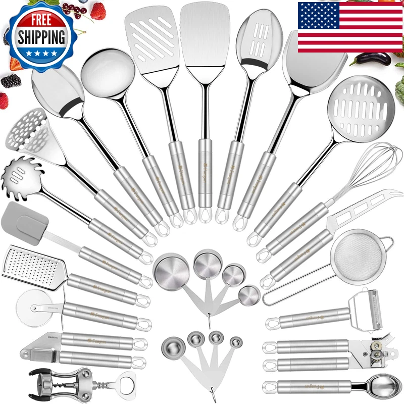 Stainless Steel Kitchen Utensil Set- Fungun 28 Pcs Cooking Nonstick Cookware