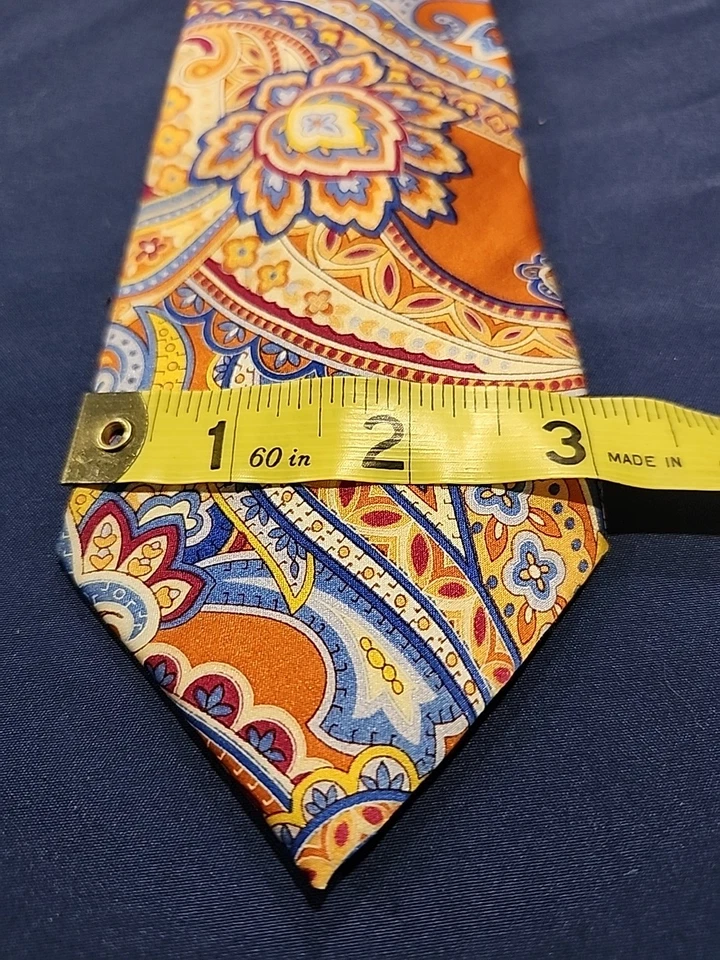 Corbata Geoffrey Beene, Naranja, Azul, Amarillo, 100% Seda, 62" Largo X 3" Ancho, Foto 3 de 4