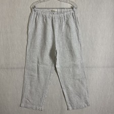 Eileen Fisher Women's Size Small Gray Stripped 100 Linen Pull On Straight Pants