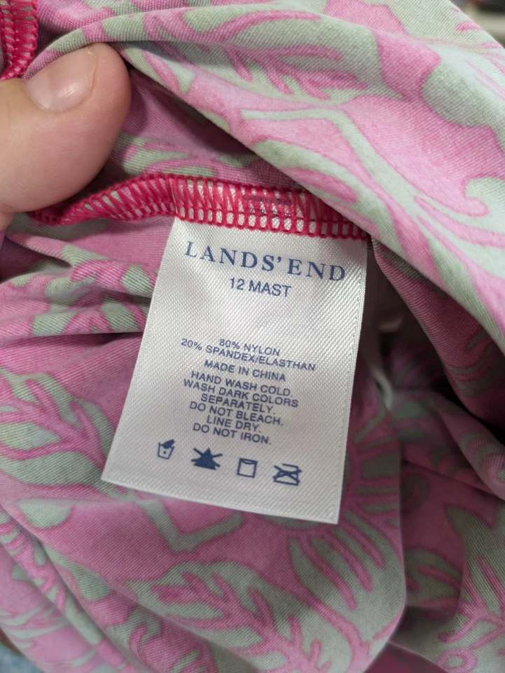Camiseta de baño Tankini floral marrón rosa mástil talla 12 Lands End para dama Foto 4 de 4