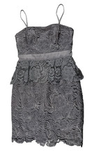 Adrianna Papell Gray Lace Peplum Dress Lined Spaghetti Straps Size 4 Romantic