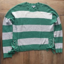 Minnie Rose Striped Long Sleeve Sweatshirt Womens Large Lace Tie Side Sweater