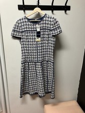 Oscar de la Renta Navy Blue/Multicolor Tweed Petal Sleeve Dress Sz. US 10 NWT