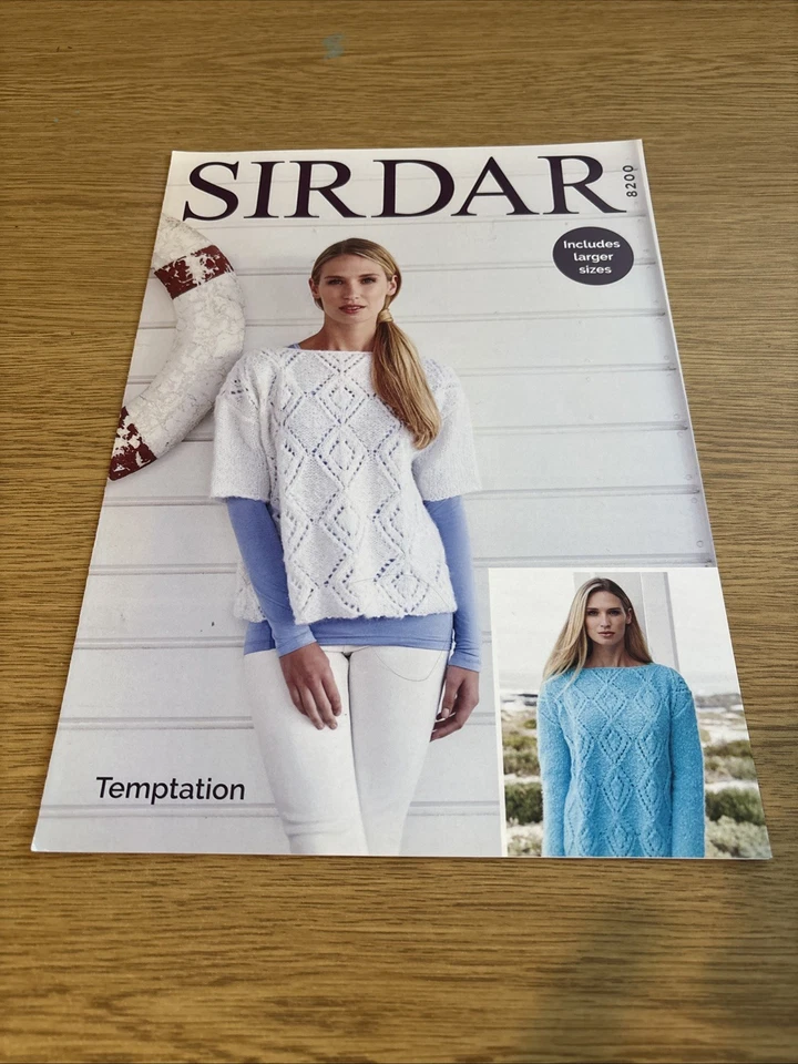 Sirdar 8200 knitting pattern ladies diamond eyelet sweater long or short sleeves - Image 2 of 4