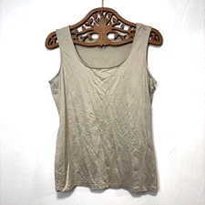 Charter Club Tank Top Blouse Beige Satin Business Casual Pullover Shirt Womens M
