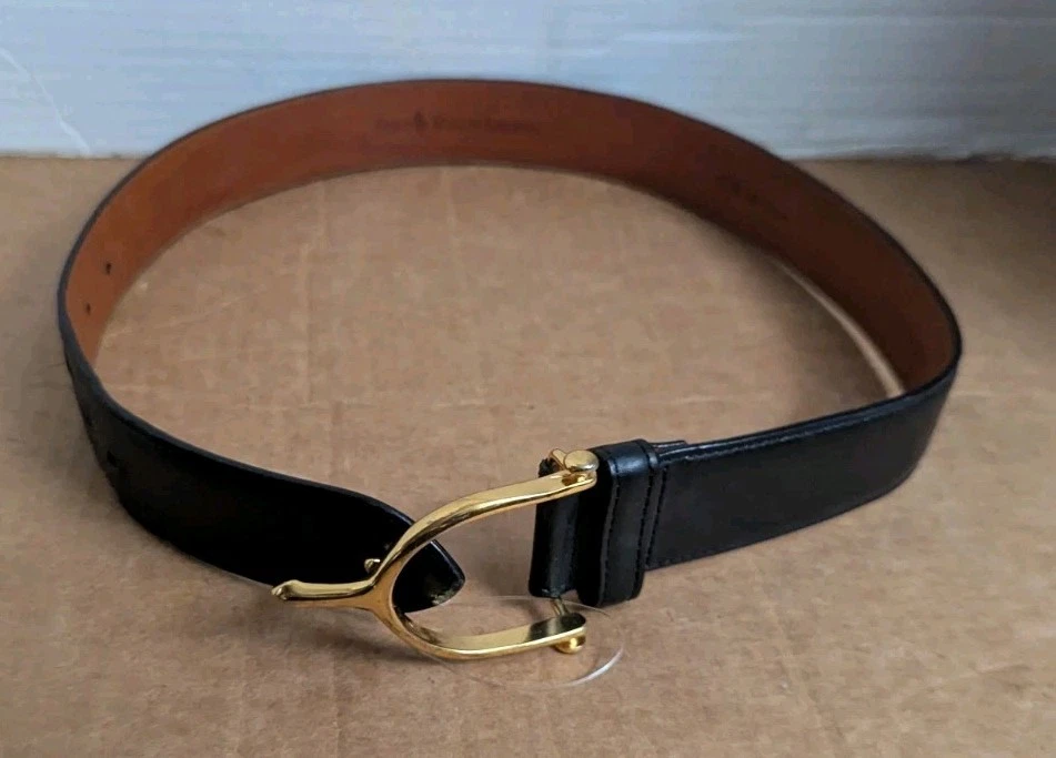 Vintage Lauren Ralph Lauren Western Black Leather Stitched Cutout Belt sz Large Lauren Ralph Lauren Leather Cowboy Belts for Women for sale  main image 2