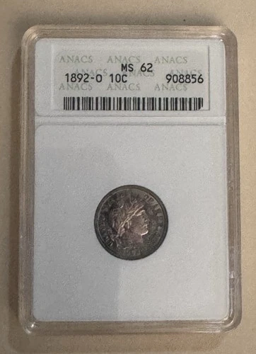 1892-O Barber Dime Silver ANACS MS 62 New Orleans Business Strike