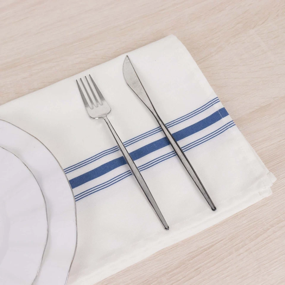 10 pcs Blue White Polyester 18x22" TABLE NAPKINS Stripes Wedding Party Kitchen - Image 3 of 4