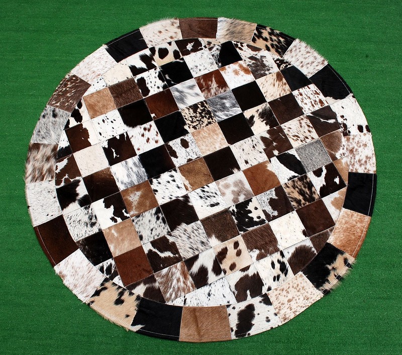 Cowhide Round Patchwork Carpet Handmade Cowhide Carpet (36"x36") Home Décor 342