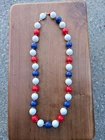 Vintage Retro Round Bead Necklace 24" Red White Blue Costume Jewelry 80s 90s 70s