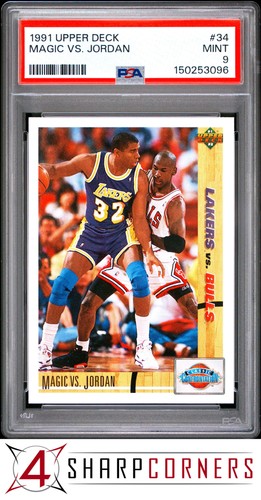 1991 UPPER DECK #34 MAGIC JOHNSON VS. MICHAEL JORDAN HOF PSA 9
