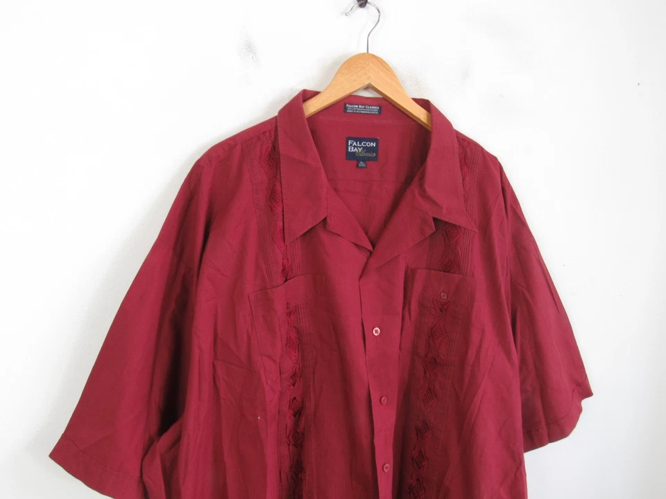 Camisa Falcon Bay Guayabera Roja Yucatán México Cubana Manga Corta 4 Bolsillos 5XL Foto 2 de 4
