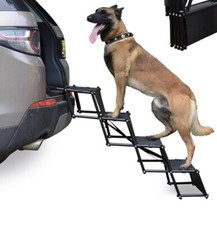 Dog Pet Ramp 4-Step Folding Stairs, Accordion Metal Frame Car Truck Bed Portable