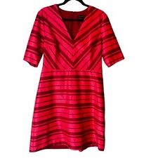 Banana Republic Chevron Striped V-Neck Sheath Dress Satin Pink Red Size 12