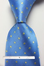 Classic Polka Dot Blue Yellow JACQUARD WOVEN 100 Silk Men's Necktie Tie
