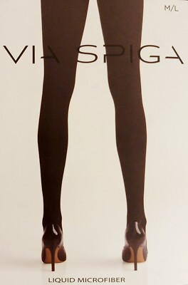 Via Spiga Liquid Microfiber Tights, Expresso Brown, One Pair, Size M/L - New