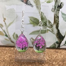925 Sterling Silver Hypoallergenic Hook Earrings Dried Flower Tree Lacework 4332